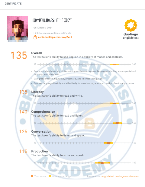 Duolingo Score Card 10 - IELTS with Madhav