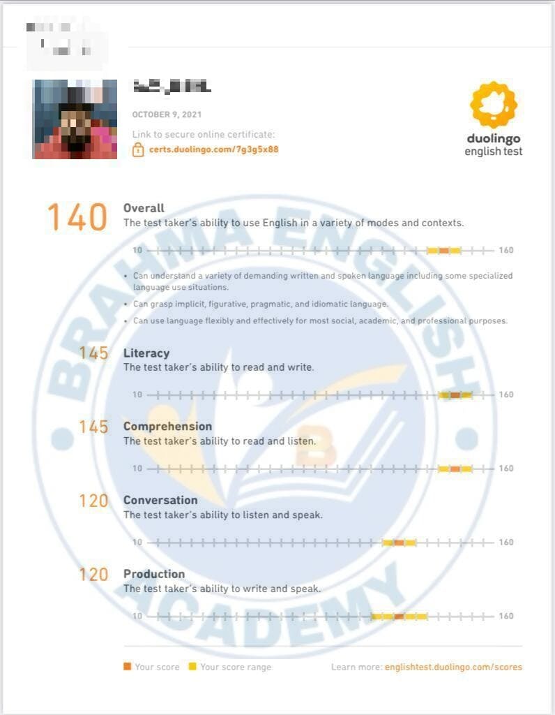 Duolingo Score Card 14 - IELTS with Madhav