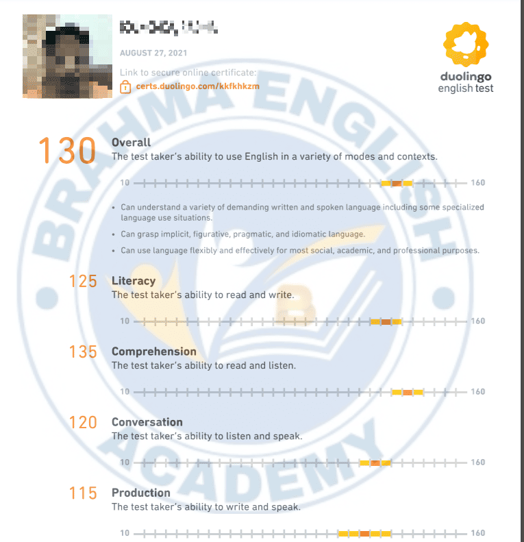 Duolingo Score Card 6 - IELTS with Madhav