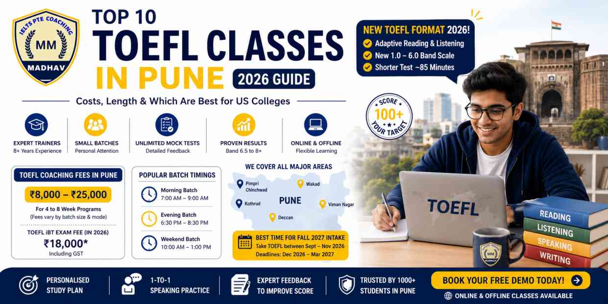 Top 10 TOEFL Classes in Pune 2026: Fees, Duration & Best Picks